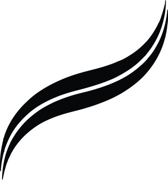 Minimalist black silhouette vector of two elegant, parallel curved lines tapering at the ends. Suggests fluid motion, wind, water, or organic leaf-like shapes.
