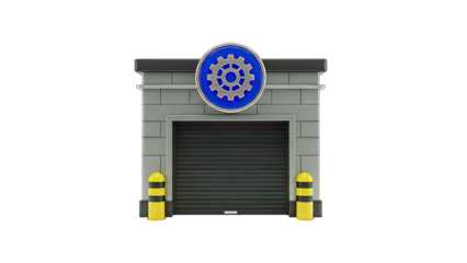 Cartoon Garage with Gear Symbol