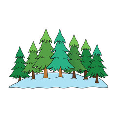 Obraz premium Silent winter forest with tall bare trees, frosted branches, and soft snow blanketing the ground, creating a calm, misty scene filled with cold air and peaceful beauty. 