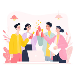 Group of colleagues celebrating success with drinks