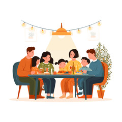 Family enjoying dinner and celebrating a happy holiday together