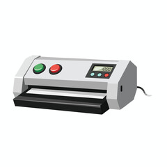 Fototapeta premium An illustration of a device with buttons, a digital display, and a tray-like opening