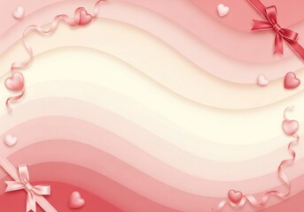Romantic Valentine Background with Hearts and Ribbons Decoration