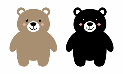 Cute cartoon bear couple brown and black bear together.