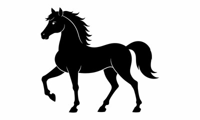 black horse silhouette running.