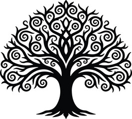 Fototapeta premium Tree of Life Ornamental Vector Illustration with Decorative Swirling Branches