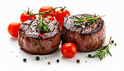 Gourmet Grilled Beef Steaks with Rosemary and Fresh Cherry Tomatoes