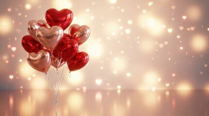 Obraz premium Romantic heart balloons in red and gold for Valentine's Day celebration