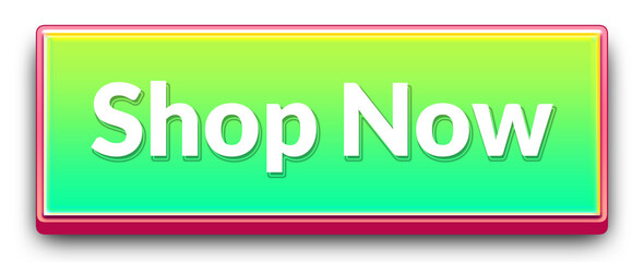 3D shop now call to action button in green gradient with pink outline isolated png transparent background for online stores