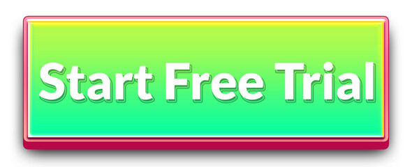 3D start free trial call to action button with green gradient and pink outline isolated png transparent background