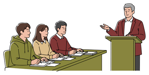 Instructor giving presentation to attentive students.