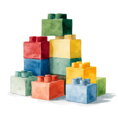 Building Blocks E.g. LEGO, watercolor vector, isolated on a white background. © F-ART