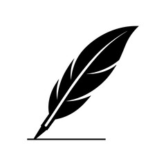 Feather Pen Silhouette Icon on White.