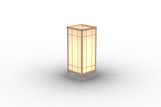 縦長の和風行燈 Japanese Andon Lantern, Soft Light Through Washi Paper, 3D Illustration(transparent)
