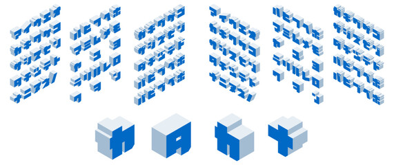 アイソメトリックブロックフォント(カタカナ・青)