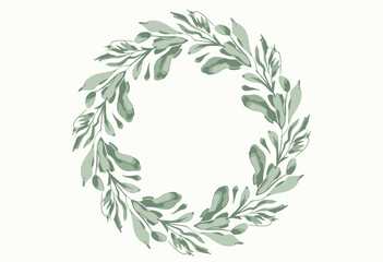 Beautifully Crafted Circular Wreath of Greenery Featuring Leafy Branches and Foliage Delicately Arranged in a Symmetrical Design on a Light Background