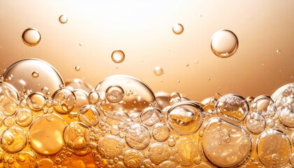 Golden Oil Bubbles Floating in Water, Creating a Captivating Abstract Background
