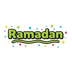 Colorful ramadan greeting with stars and dots on white background