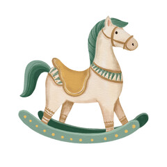 toy horse gift isolated vintage hand drawn on transparent background.