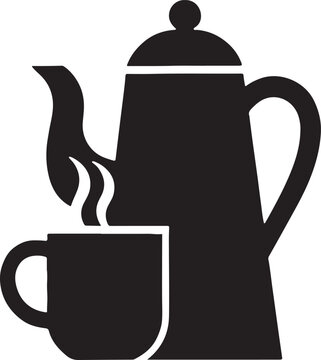 Coffee cup and kettle overlapping shapes, abstract silhouette black bna k do with a white background
