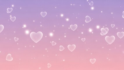 Romantic background with floating hearts and soft bokeh lights on gradient sky