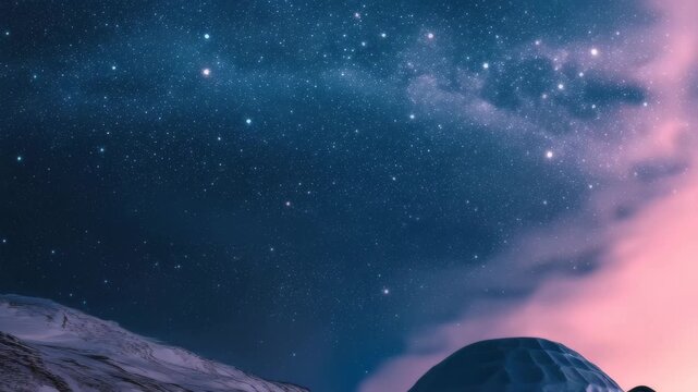 Stars Illuminate an Igloo Under a Clear Night Sky in a Remote Polar Landscape