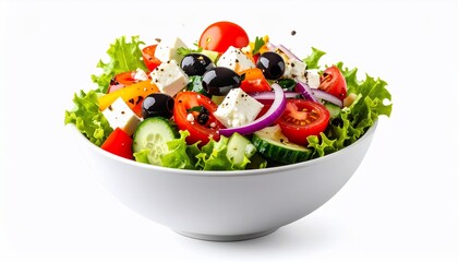 Vibrant Greek Salad with Fresh Vegetables, Feta, and Olives in a Bowl