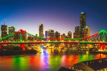 brisbane with story bridge in queensland, australia at night