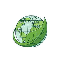 Obraz premium Green leaf encircles a green and blue globe, grid lines, nature, eco-friendly design
