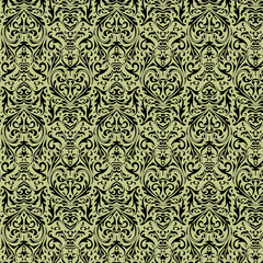 Fototapeta premium Elegant Damask Seamless Pattern in Olive Green and Black