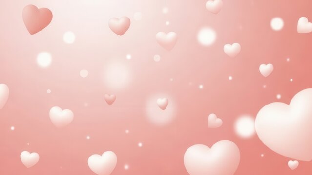 Vibrant pink background filled with numerous floating 3D hearts and soft bokeh light effects
