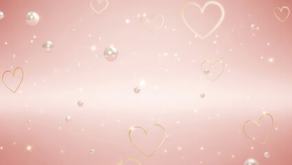 Abstract romantic background with golden heart outlines and pearls