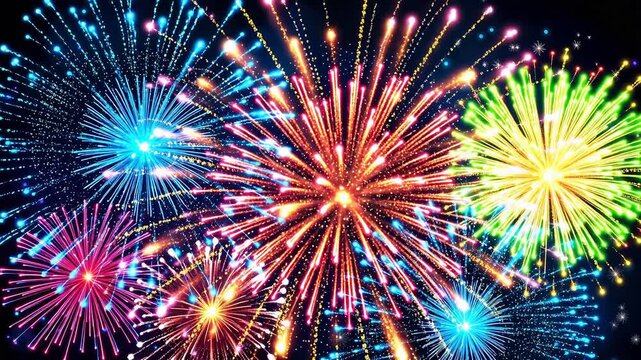 Colorful fireworks exploding in night sky