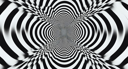 Black and white optical illusion abstract background with distorted concentric circles