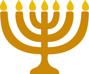 Golden Seven Branch Menorah with Candle Lights Hand Drawn Minimal Illustration