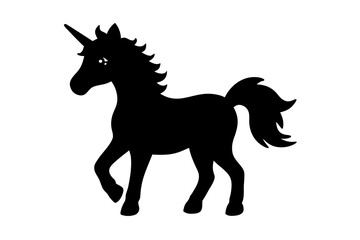 Unicorn black silhouette, Cute black unicorn silhouette with big eyes and flowing mane Vector © Dream Forge Studio 