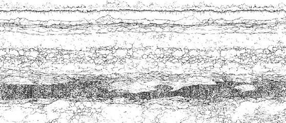 Obraz premium Black and white textured horizontal layers of rock strata and pebbles abstract background