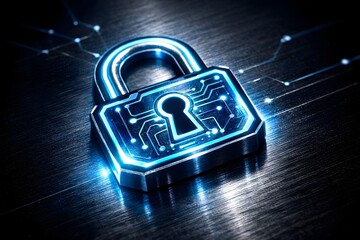 Glowing Blue Digital Padlock Symbolizes Advanced Cybersecurity, Data Protection, and Secure Network Access.