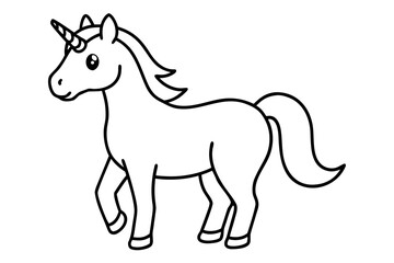 Obraz premium cute unicorn line art, Cute cartoon unicorn with a spiraling horn and flowing mane Vector