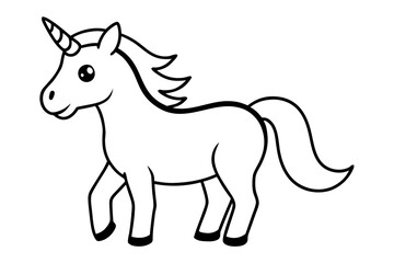 Fototapeta premium cute unicorn line art, Cute cartoon unicorn with a spiraling horn and flowing mane Vector