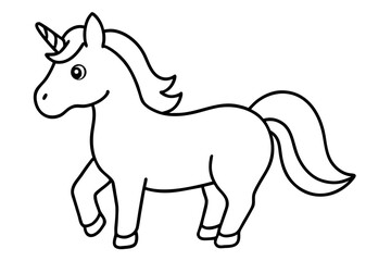 Fototapeta premium cute unicorn line art, Cute cartoon unicorn with a spiraling horn and flowing mane Vector