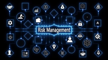 Risk Management and Assessment Concept for Business Investment in Technology and Network Environment .Comprehensive Risk Management and Assessment for Business Investment . 4k animated on transparent - Powered by Adobe