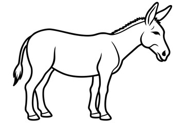 donkey line art vector illustration, Simple line drawing of a donkey standing Vector	
