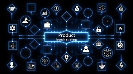 Animated product launch strategy visualization ,performance metrics, and business insights from large data sets ,network , business ,technology concept animation technology 4k animated background - Powered by Adobe