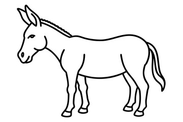 donkey line art vector illustration, Simple line drawing of a donkey standing Vector