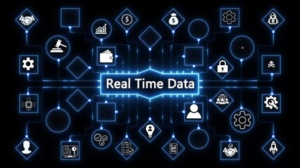 Abstract real time data visualization ,performance metrics, and business insights from large data sets ,network , business ,technology concept animation technology. 4k animation on transparent . - Powered by Adobe