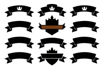 vintage ribbons silhouette, Collection of black ribbon banners on a white background Vector	
