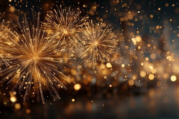 Golden Fireworks Illuminate Night Sky with Festive Glow and Celebration Sparks in Stunning Display