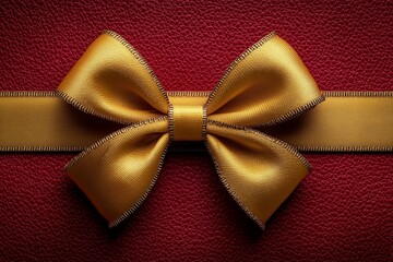 Golden Ribbon Elegance: A Luxurious Bow against Rich Textured Red Background