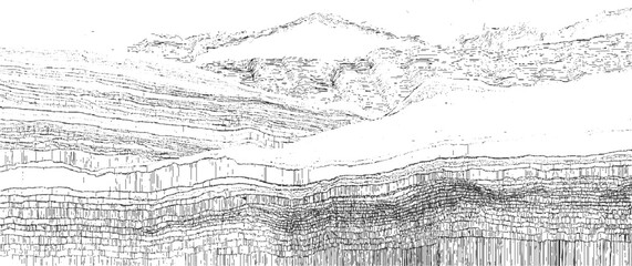 Fototapeta premium Seismic reflection profile showing layered geological strata and subsurface structures geology